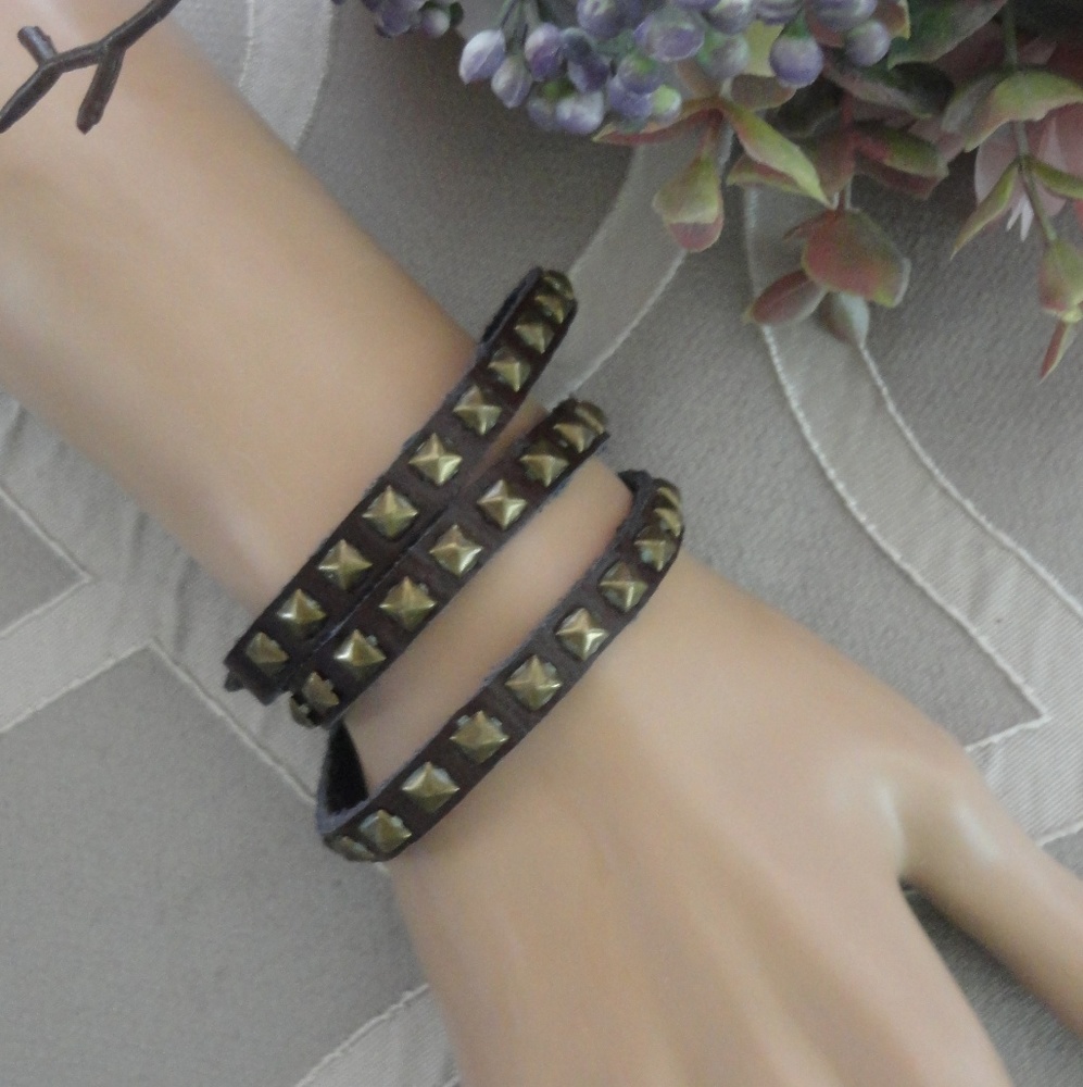 Brown Studded Wrap Bracelet